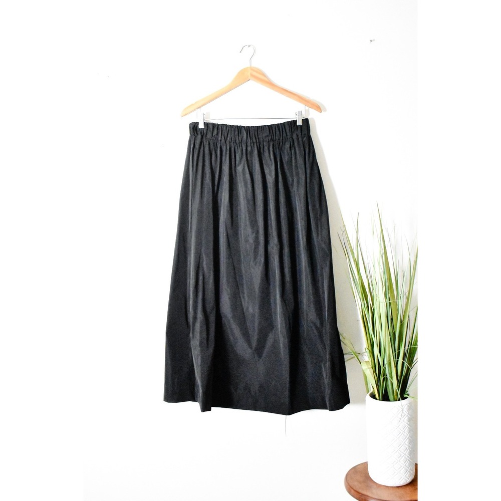 Topshop Midi Skirt Women Size 10 Black Modern Elastic High Waist A-Line Taffeta